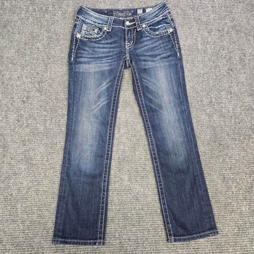 Miss Me Capri Jeans Womens 25 Blue Rhinestone Rose Embellished